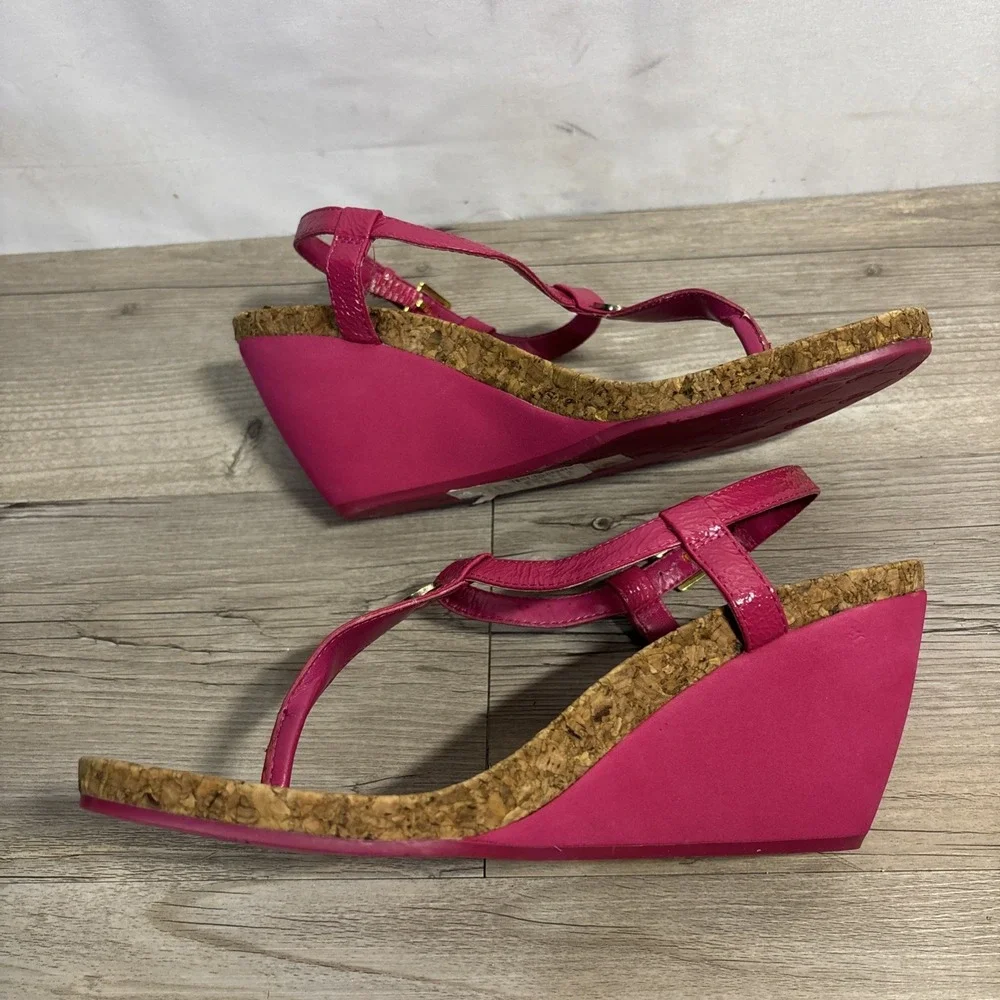 Women's 9 Vintage Ralph Lauren Reeta Strappy Pink Fuchsia Cork Wedge Y2K